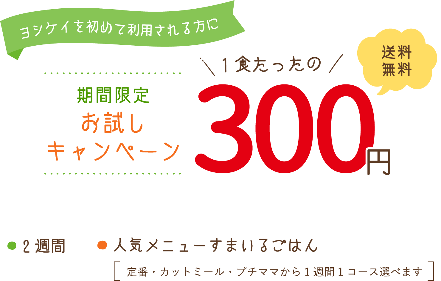 期間限定お試しキャンペーン1食たったの300円送料無料