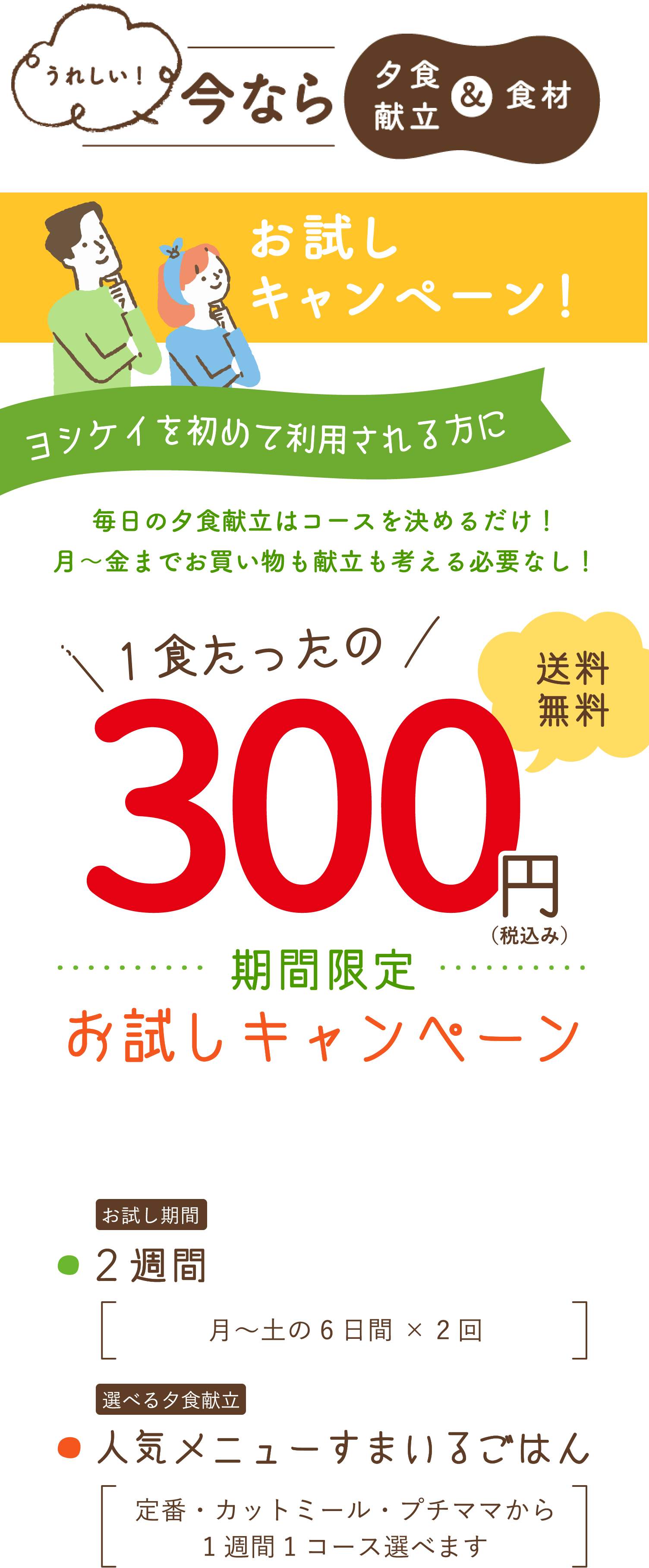 期間限定お試しキャンペーン！1食たったの300円