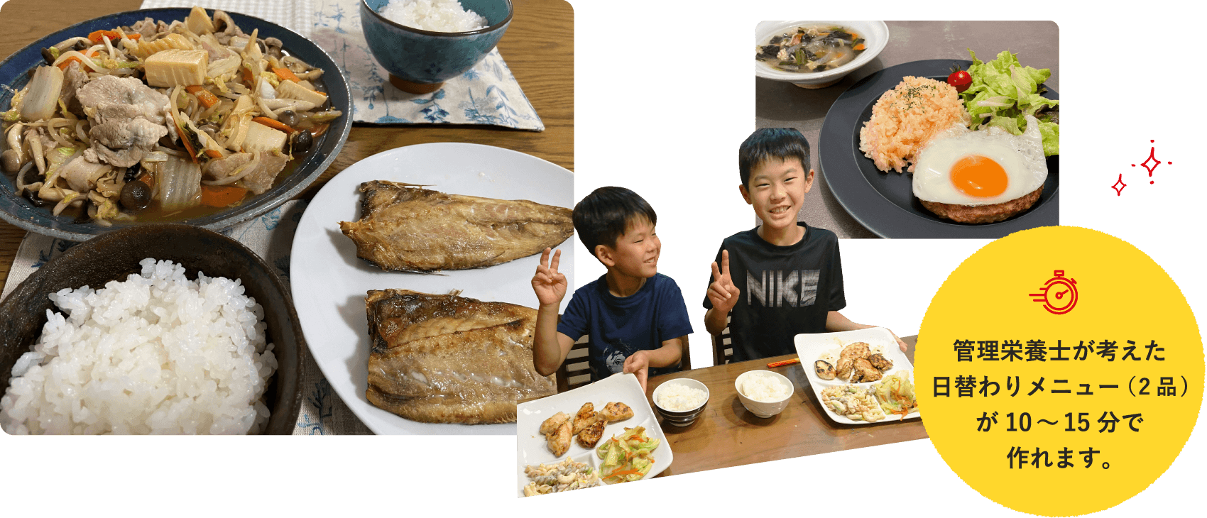 管理栄養士が考えた日替わりメニュー（2品)が10～15分で作れます。